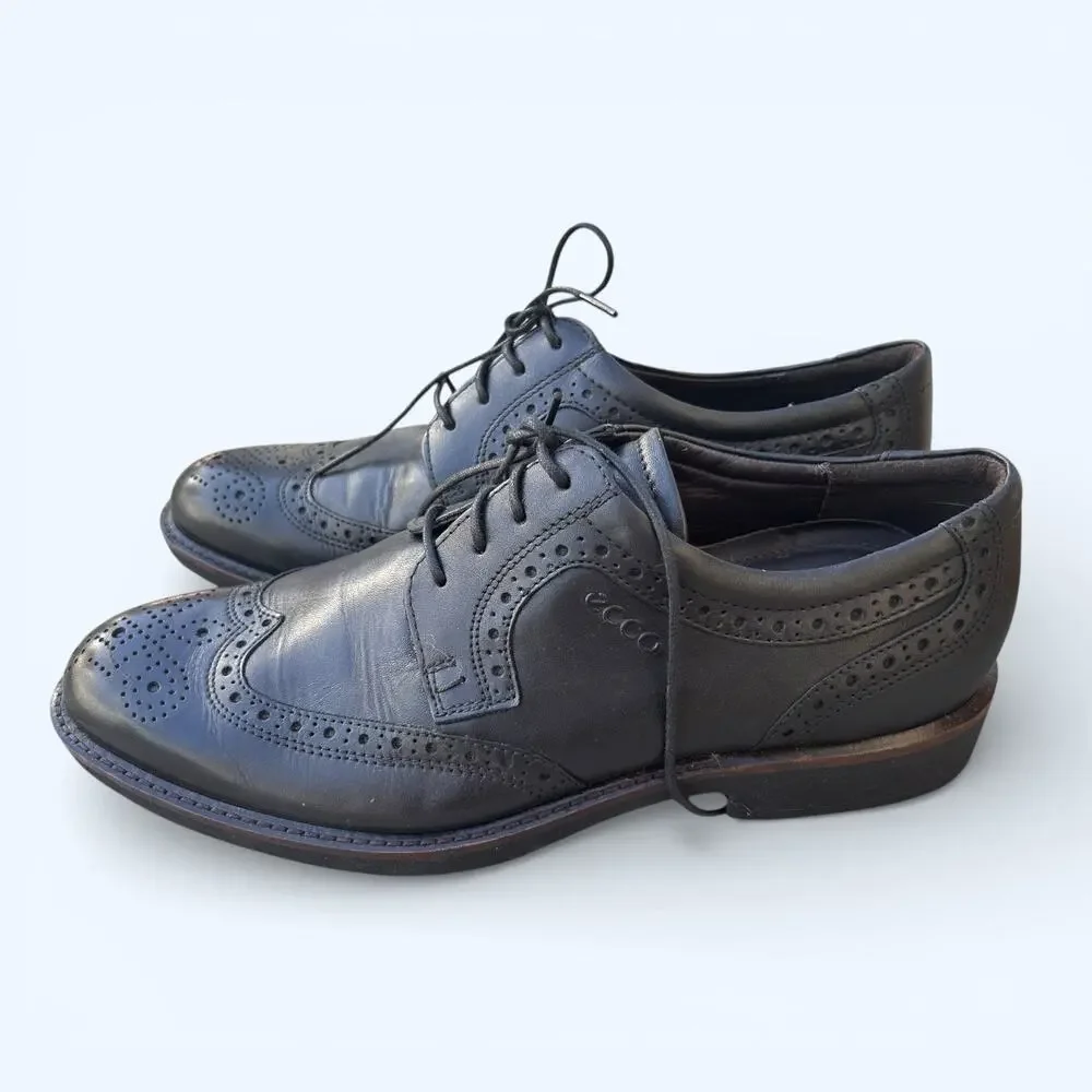 ECCO Black Leather Wingtip Oxford Dress Shoes – Men's Size EU 42 Preppy Comfort